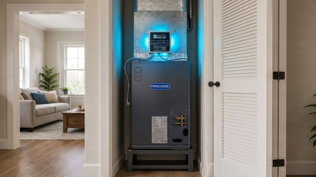 activTek INDUCT 2000 installed in the supply plenum above the air handler - installation diagram