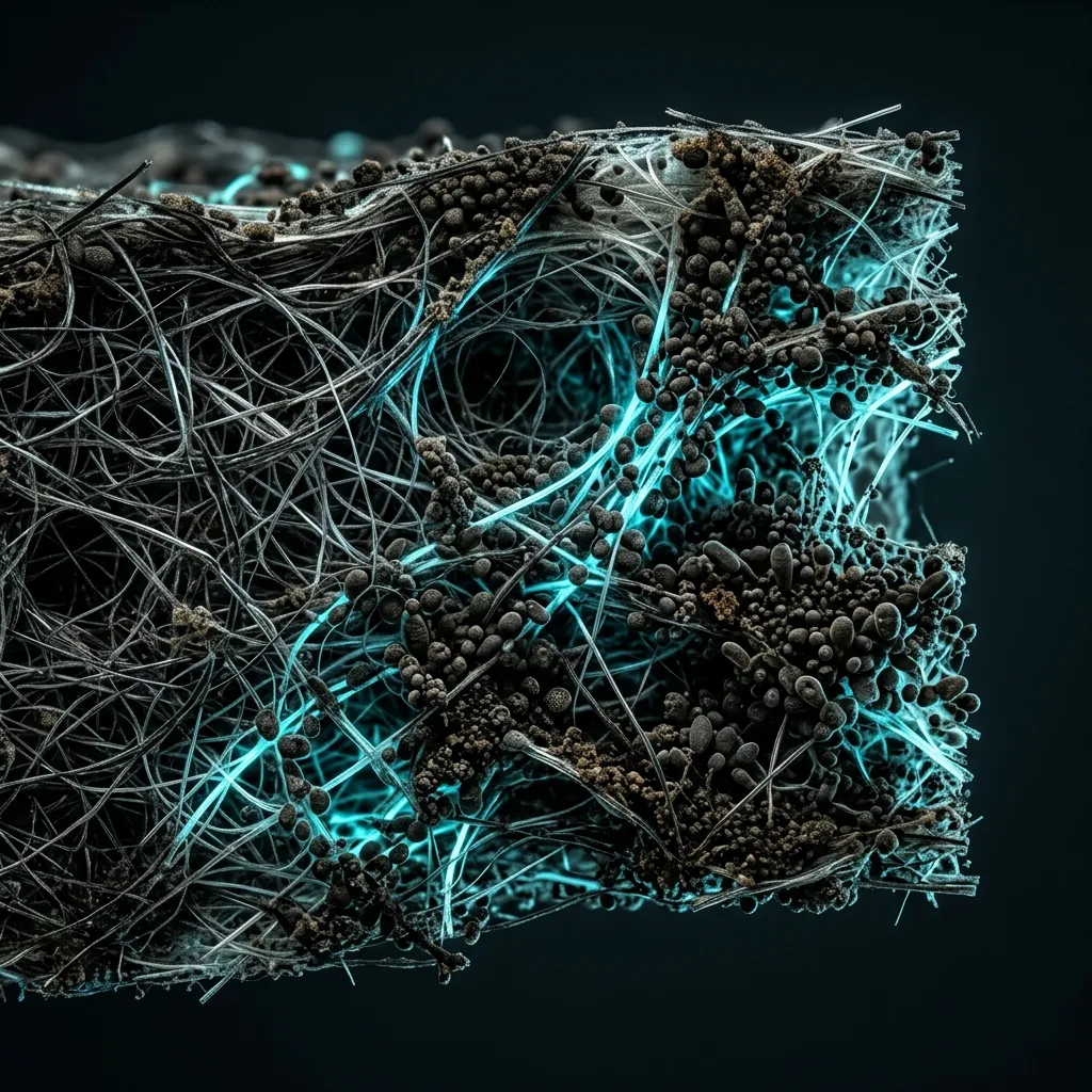 Microscopic view of contaminated fiberglass