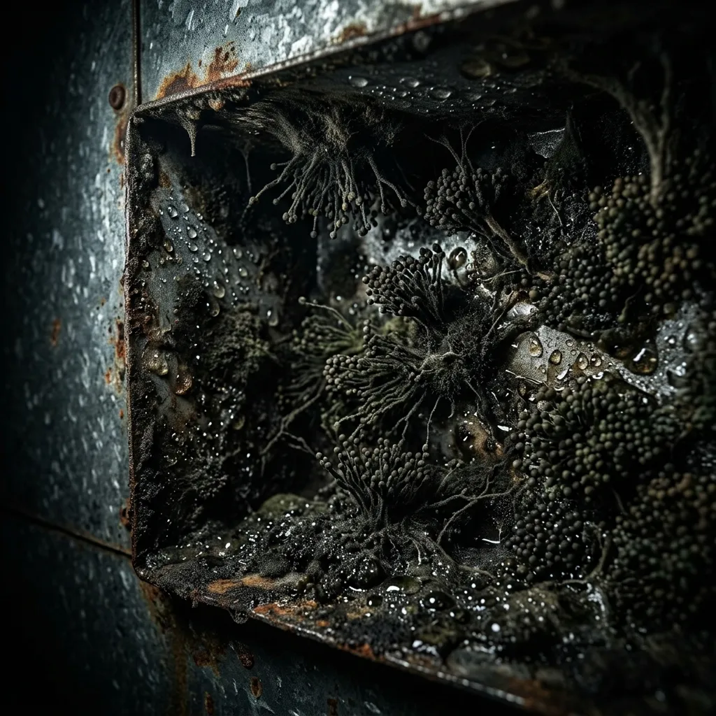 Microscopic view of traditional dirty ductwork
