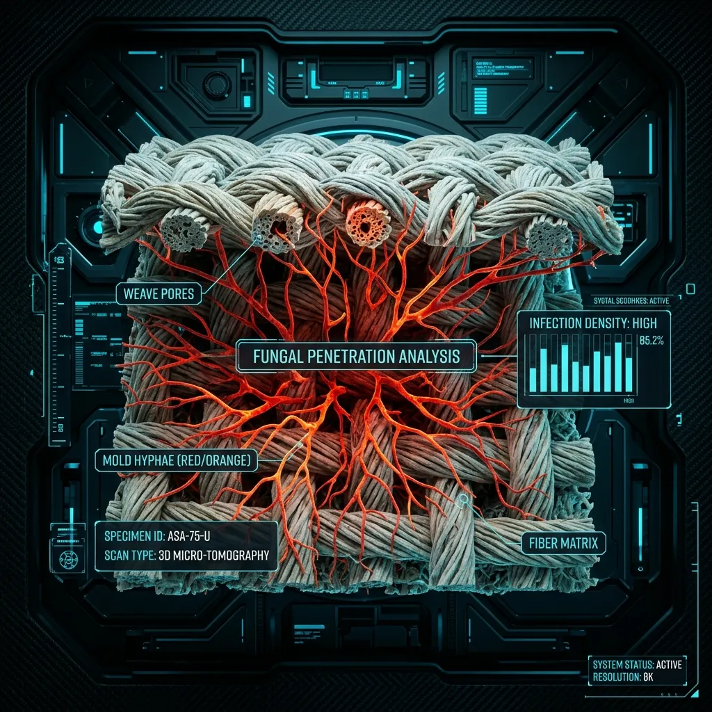 Microscopic view of mold roots in fabric