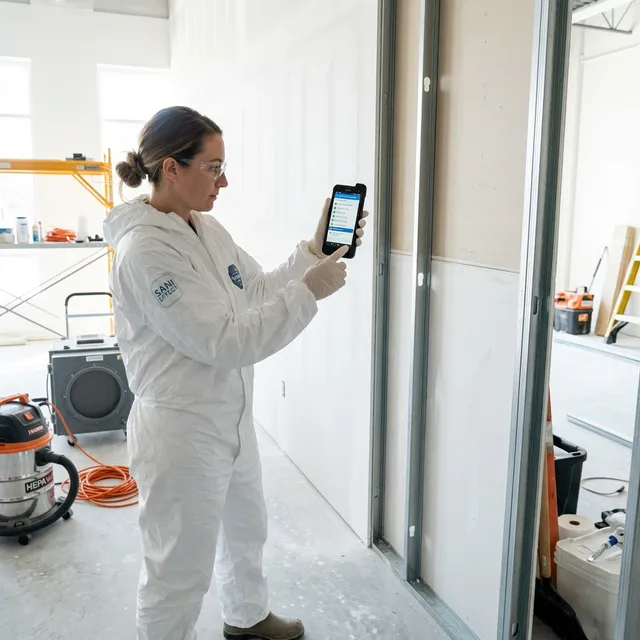 Remediation Technician documenting progress via Sani Worker App